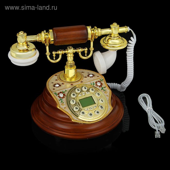 Телефон ретро полистоун, Круг с вставкой перламутр, коричневый 20*27см - Фото 1