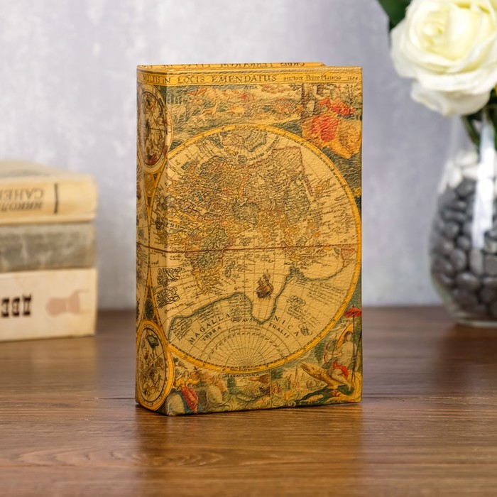 Сейф-книга кожа "Старинные карты мира" 17х11х5 см - Фото 1