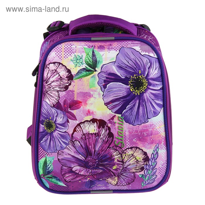 Рюкзак каркасный Stavia 38 х 30 х 16 см, эргономичная спинка, для девочки, «Цветы», лиловый - Фото 1