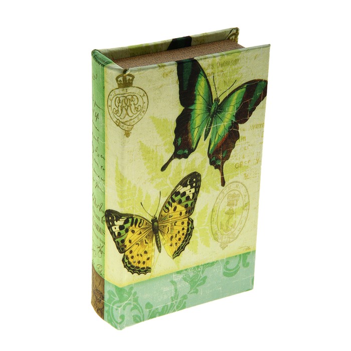 Шкатулка-книга дерево шёлк "Бабочки красавки" 21х13х5 см - Фото 1