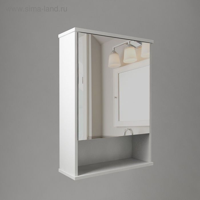Зеркало-шкаф 55, 550х175х700 мм, 2 стеклянные полки, белое, глянец - Фото 1