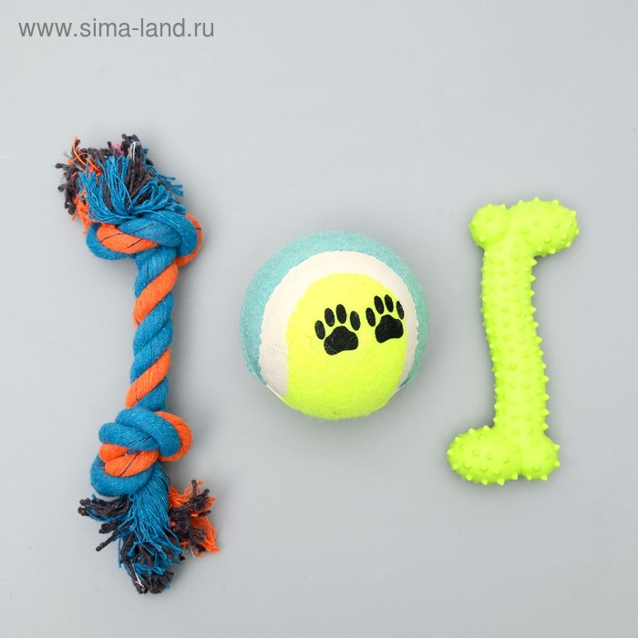 Набор игрушек для собак, 3 шт, микс цветов - Фото 1