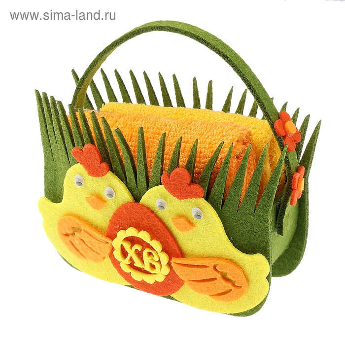 Наб. полотенец в корзинке Collorista "Пасха ХВ" 30х30 см-2 шт, 100% хлопок - Фото 1