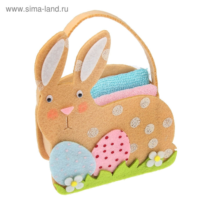 Наб. полотенец в корзинке Collorista "Пасхальный кролик" 30х30 см-2 шт, 100% хлопок - Фото 1