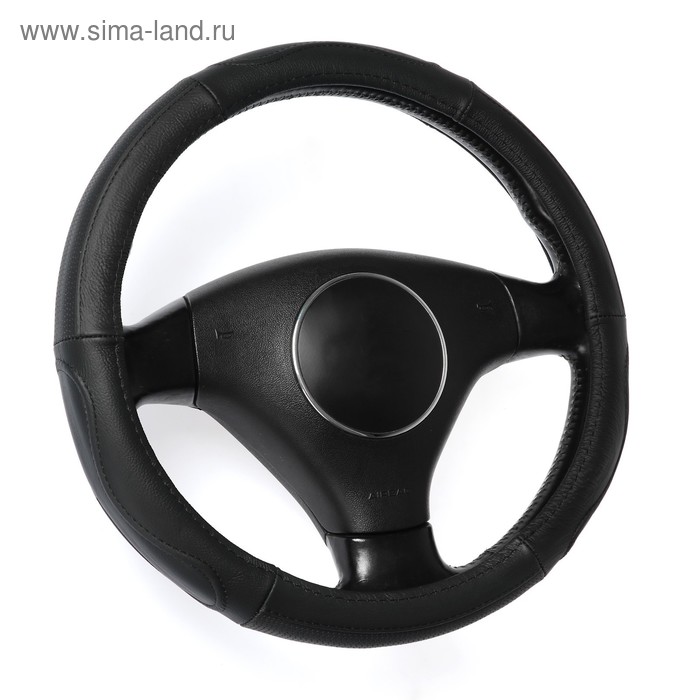 Оплетка на руль TORSO, натуральная кожа, размер 38 см, перфорированная вставка, черный - Фото 1
