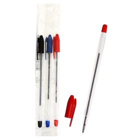 Набор ручек шариковых 3 цвета СТАММ "VeGa", узел 0.7 мм, чернила на масляной основе: синие, красные, черные, европодвес