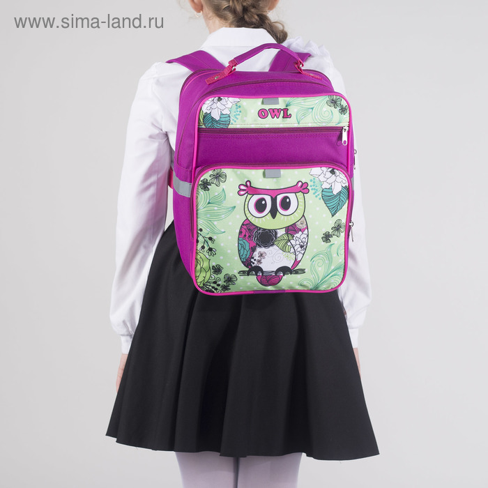 Рюкзак школьный, 2 отдела на молниях, 2 наружных кармана, цвет розовый/зелёный - Фото 1