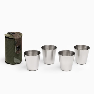 Набор стопок Мастер К, 23 Февраля, 30 мл, 4×3.5 см, 4 шт., чехол, нержавеющая сталь