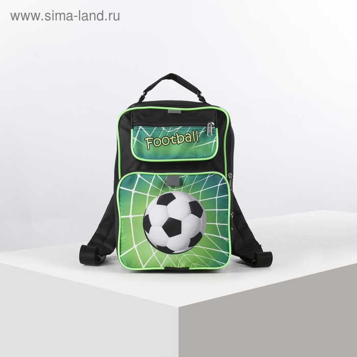 Рюкзак школьный, 2 отдела на молниях, 2 наружных кармана, цвет чёрный/зелёный - Фото 1