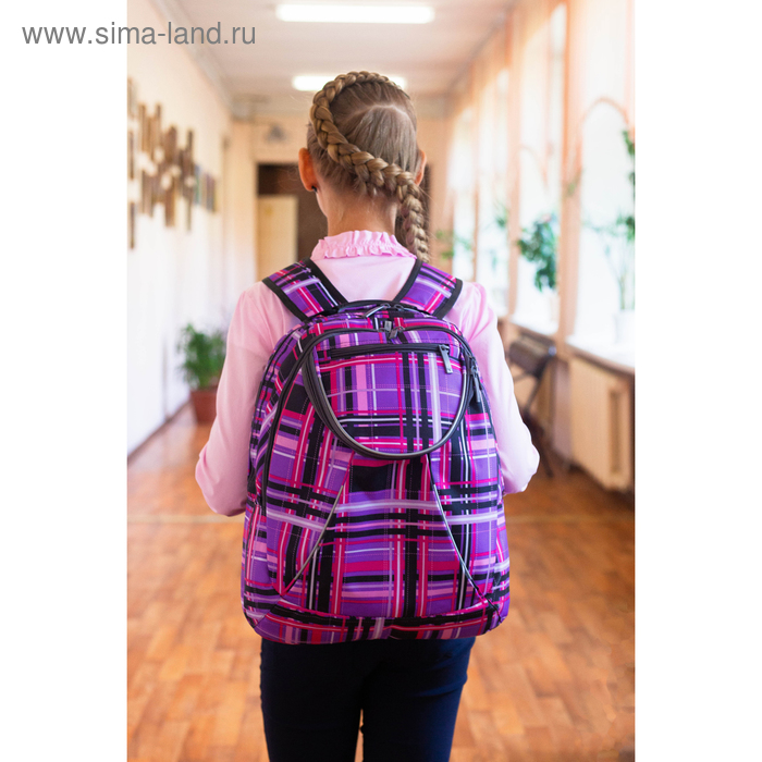 Рюкзак школьный, 2 отдела на молниях, наружный карман, цвет фиолетовый/разноцветный - Фото 1