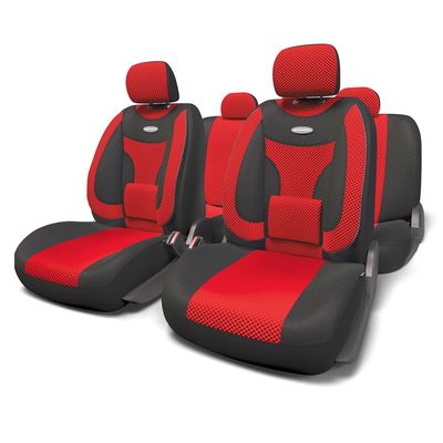 Авточехлы универсальные AUTOPROFI EXTRA COMFORT, ECO-1105 BK/RD (M), формованный велюр, набор из 11 предметов, чёрные, красные