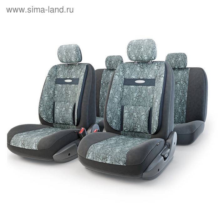 Авточехлы универcальные AUTOPROFI COMFORT, COM-1105 Cyclone (M), велюр, жаккард полипропилен, набор из 11 предметов, расцветка "Циклон" - Фото 1