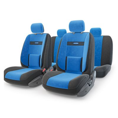 Авточехлы универсальные AUTOPROFI COMFORT, COM-1105 BK/BL (M), велюр, набор из 11 предметов, чёрные, синие