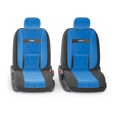 Авточехлы универсальные AUTOPROFI COMFORT, COM-1105 BK/BL (M), велюр, набор из 11 предметов, чёрные, синие