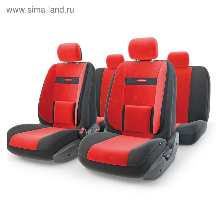 Авточехлы универcальные AUTOPROFI COMFORT, COM-1105 BK/RD (M), велюр, набор из 11 предметов, цвет чёрный/красный - Фото 1