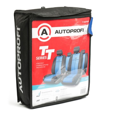 Авточехлы универсальные AUTOPROFI TT-902P BK/BL (M), полиэстер, набор из 9 предметов, передний ряд, задний ряд, чёрный/синий