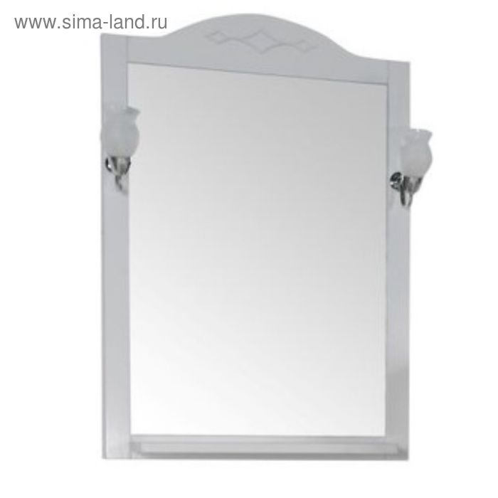 Зеркало Флоренция 65, с полкой, 2 светильника, белая, патина серебро - Фото 1