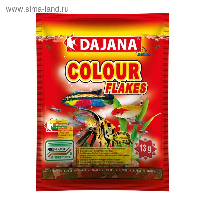 Корм Dajana Pet Color flakes для рыб, для окраса, хлопья, 80 мл., 13 г. - Фото 1