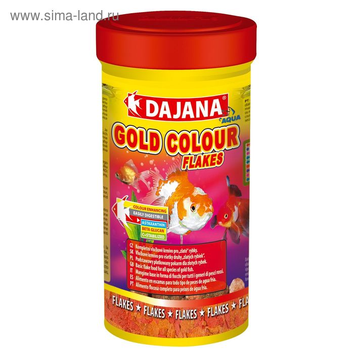 Корм Dajana Pet Gold color flakes для золотых  рыб, хлопья, 250 мл. - Фото 1