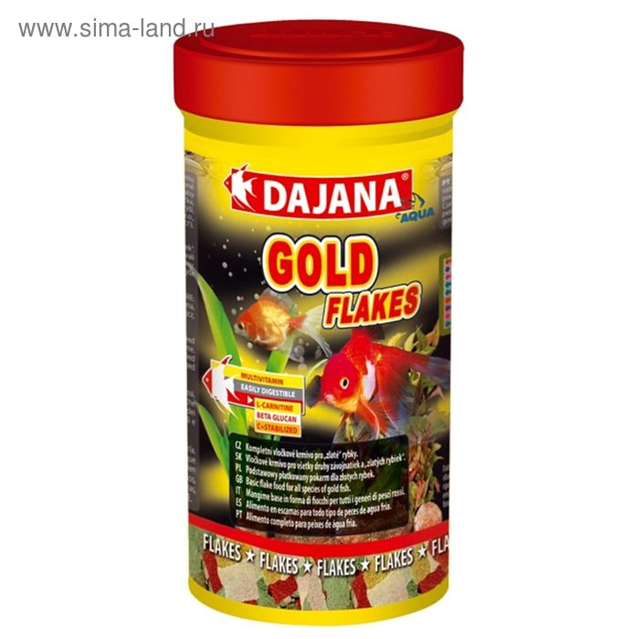 Корм Dajana Pet Gold flakes  для золотых рыб, хлопья, 250 мл. - Фото 1