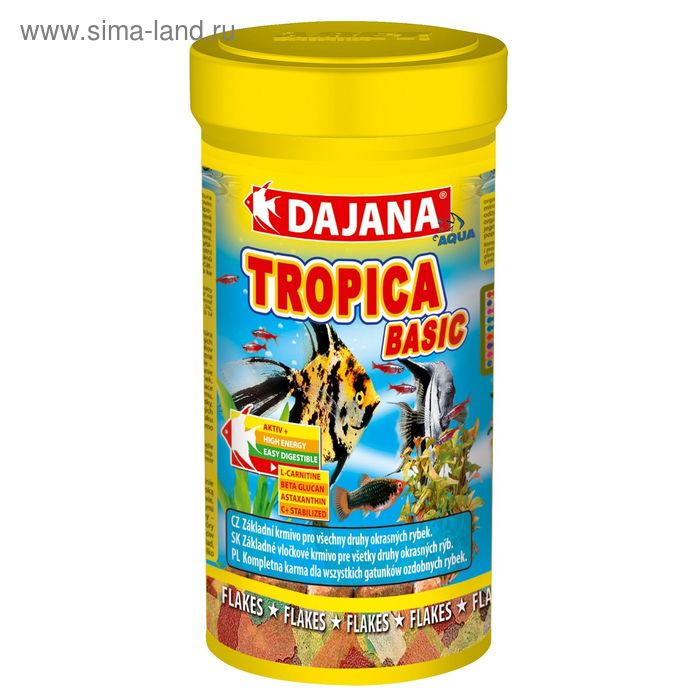 Корм Dajana Pet Tropica Basic flakes для всех видов декоративных рыб, хлопья, 1 л. - Фото 1