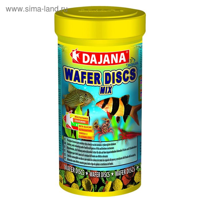 Корм Dajana Pet Wafer discs mix для всех декор. рыб и ракообразных, пласт., 100 мг. - Фото 1