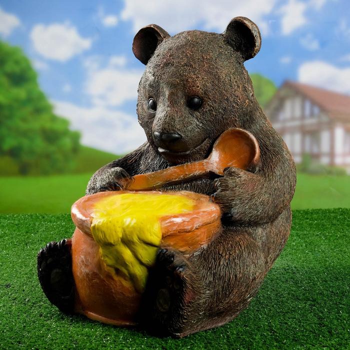 Садовая фигура "Медвежонок с медом Жадина" 43см