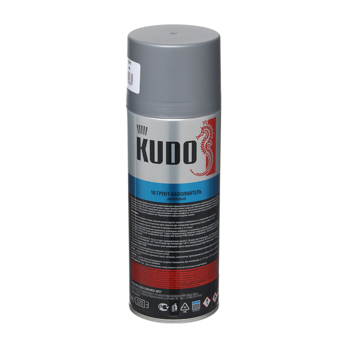 Грунт-наполнитель 1К Kudo серый, акриловый, аэрозоль, 520 мл