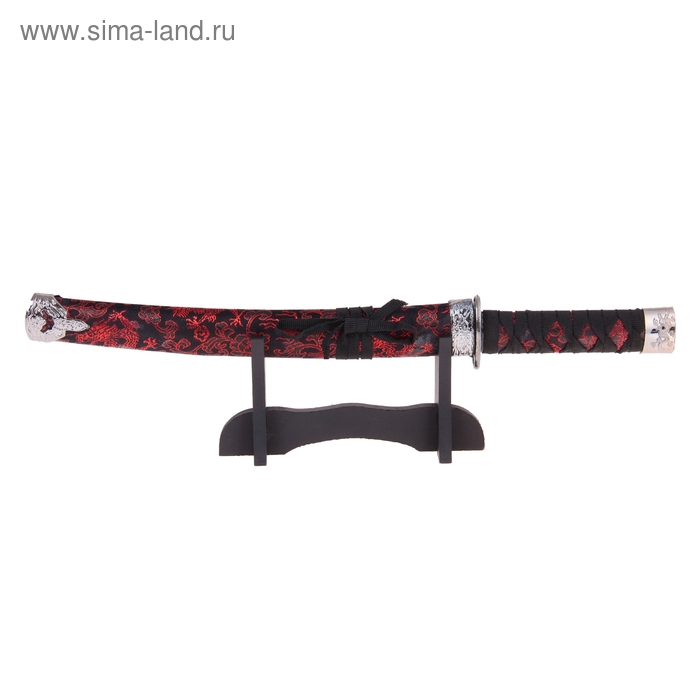 Сувенирное оружие «Катана на подставке», чёрные ножны с красным узором, 47 см - Фото 1