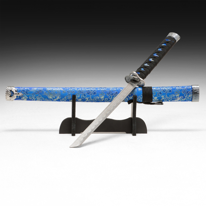 Макет оружия «Сувенирная катана на подставке», синие ножны с цветочным узором, 70 см - Фото 1