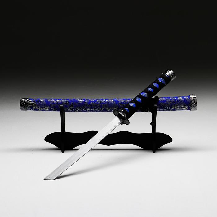 Сувенирное оружие «Катана на подставке», синие  ножны с цветочным узором, 70 см - Фото 1