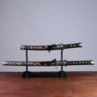 Макет оружия «Сувенирные катаны на подставке 2в1. Драконы золото на чёрном», подарочный набор, ножны ткань, 47 см; 70 см - Фото 1