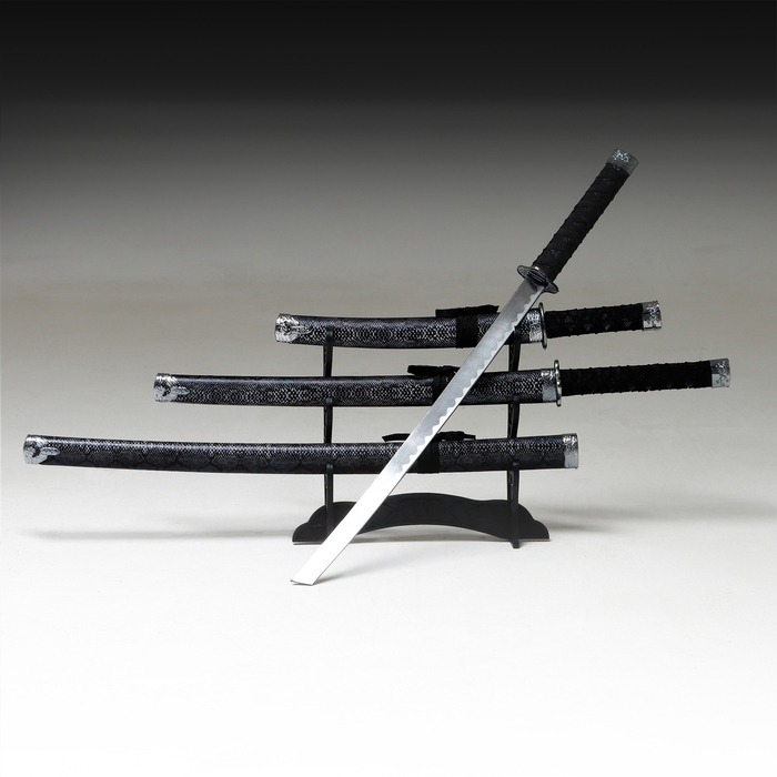 Макет оружия «Сувенирные катаны на подставке 3в1. Серый змей», подарочный набор, ножны кожзам, 47 см; 70 см; 89 см - Фото 1