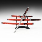 Макет оружия «Сувенирные катаны на подставке 3в1. Цветы на красном», подарочный набор, ножны кожзам, 47 см; 70 см; 89 см - Фото 1