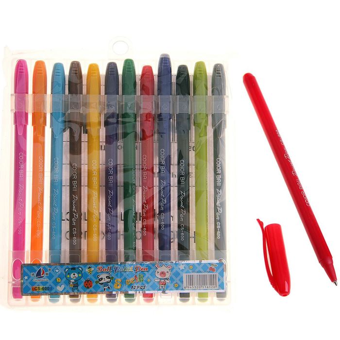 Набор ручек шариковых, 12 цветов, корпус в цвет чернил - Фото 1