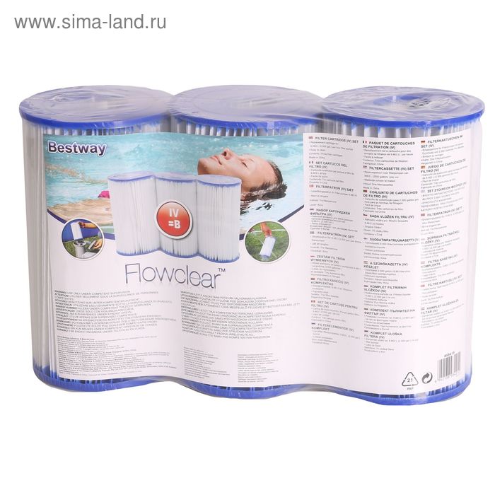 Картридж для фильтра IV, 3 штуки, 14,2 х 25,4 см Bestway - Фото 1