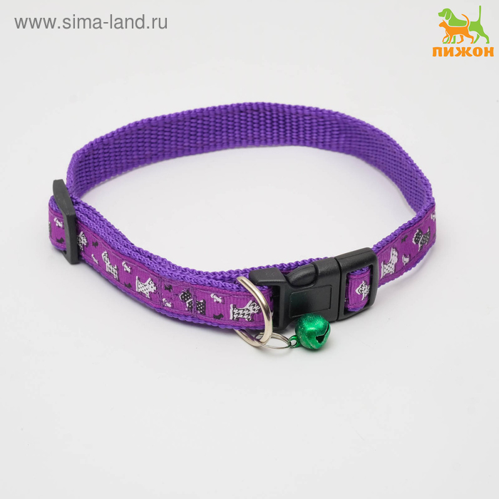 Ошейник "Собачки" 37 х1,5 см,ОШ 24-41, фиолетовый - Фото 1