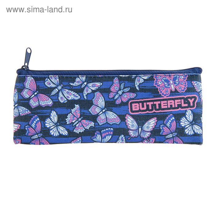 Пенал мягкий «Бабочки на синем», для девочки, 1 отделение, 75х195 мм - Фото 1