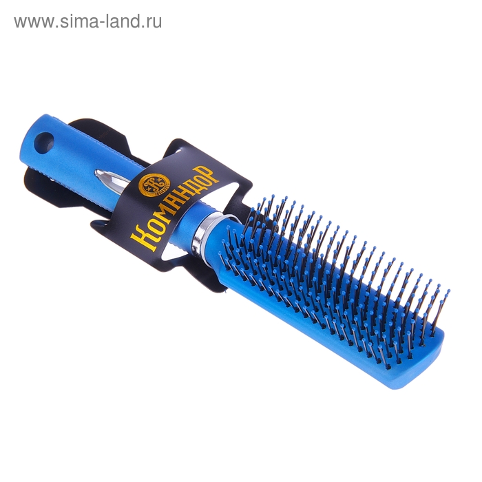 Расчёска массажная с прорезиненной ручкой, прямоугольная, цвет синий/серебряный - Фото 1