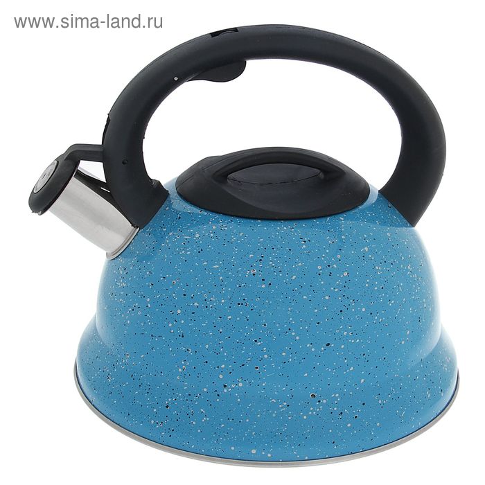 Чайник со свистком из нержавеющей стали Доляна «Рио», 2,8 л, фиксированная ручка, цвет голубой - Фото 1