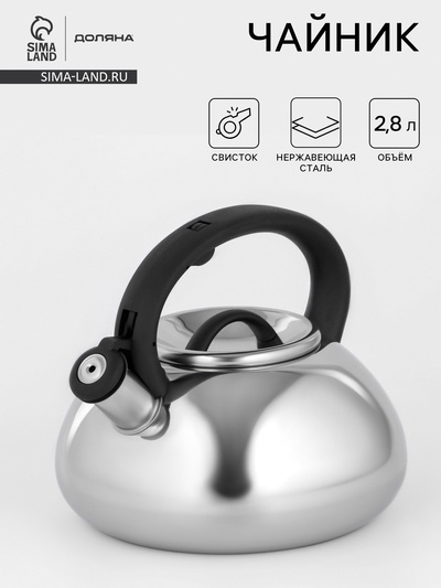Чайник Доляна «Квант», 2.8 л, со свистком, фиксированная ручка, нержавеющая сталь, хромированный