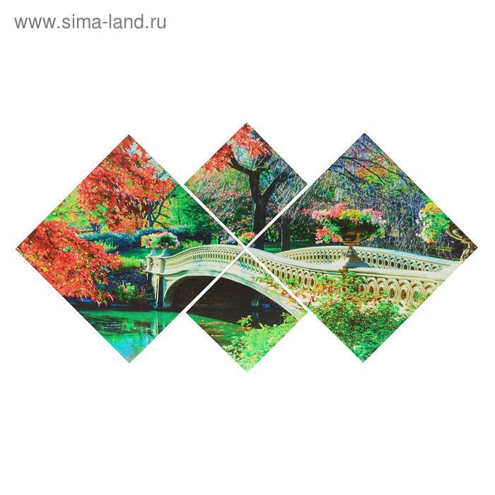 Картина модульная на подрамнике с подрамником "Мост в цветущем саду" 2-25х25,2-47х47,70х135см 205870 - Фото 1