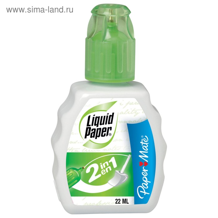 Корректирующая жидкость PAPER MATE Liquid Paper 2 in 1,22 мл, флакон, ручка + губка - Фото 1