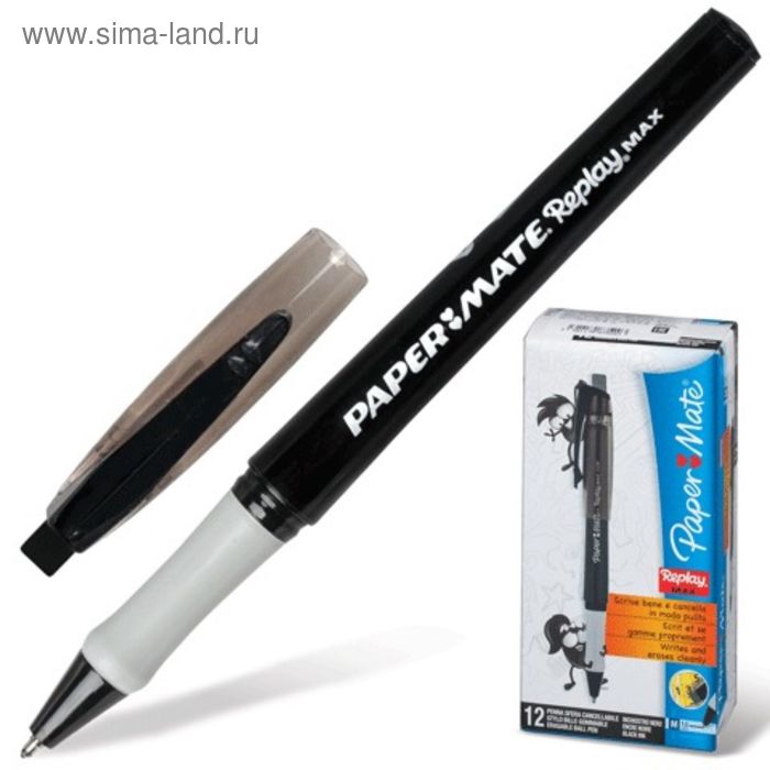 Ручка Пиши-стирай шариковая PAPER MATE Replay Max, толщина письма 1,0 мм, стержень чёрный - Фото 1
