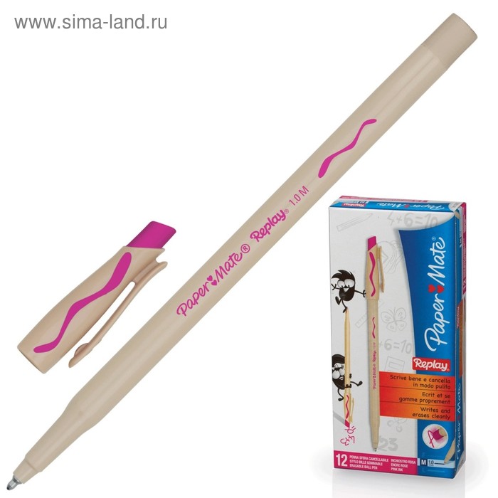 Ручка Пиши-стирай шариковая PAPER MATE Replay, толщина письма 1,0 мм, стержень розовый - Фото 1