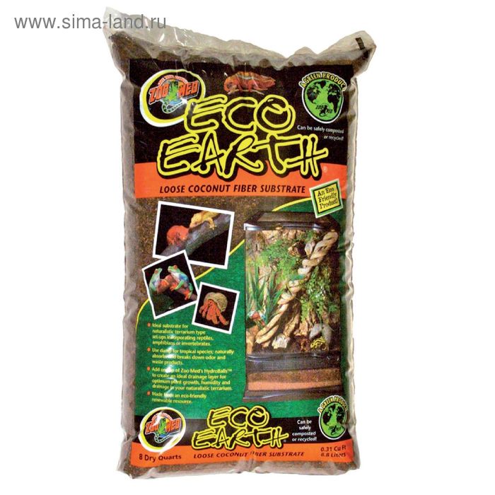 Кокосовый гумус для террариума "Eco Earth Zoo Med", 8.8 л - Фото 1