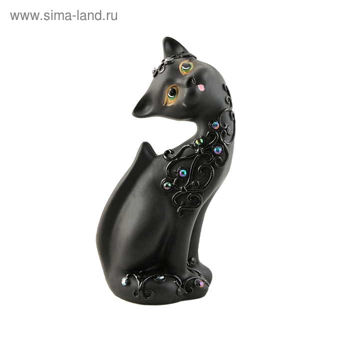 Фигура "Кошка Алёнка" орнамент ассорти, черный лак 10х15х31см - Фото 1