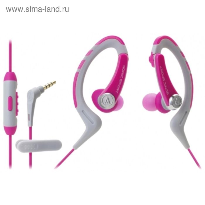 Наушники AUDIO-TECHNICA ATH-SPORT1iS PK, спортивные, бело-розовые - Фото 1