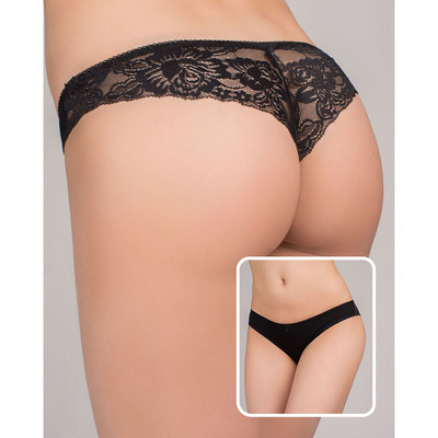 Трусы женские стринги, цвет черный, размер 48