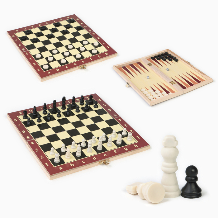 Шахматы, шашки, нарды, настольные игры, набор 3 в 1, 25 х 25 см - Фото 1
